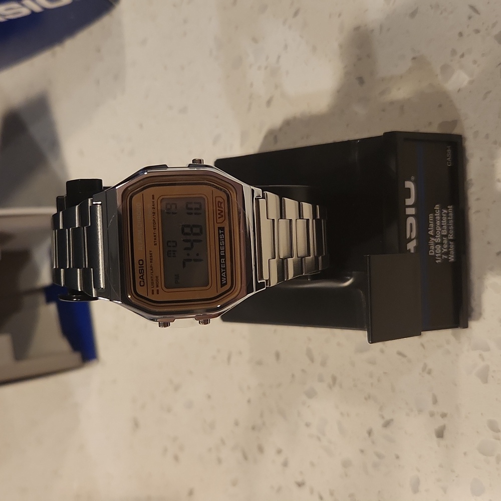 BRAND NEW Casio watch silver brown/gold face